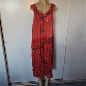 Chic Sleeveless Embroidered Dress in Coral